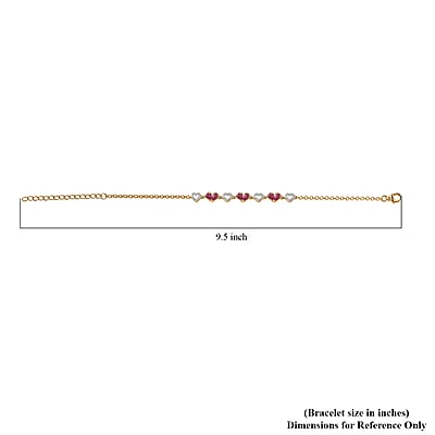 Montepuez Ruby and White Zircon Heart Bracelet in Vermeil Yellow Gold Over Sterling Silver (7.25-9.25In) 1.80 ctw