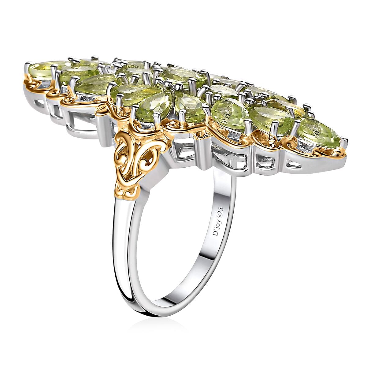 Peridot Elongated Ring in Vermeil YG and Platinum Over Sterling Silver (Size 10.0) 4.40 ctw