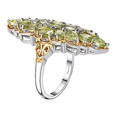 Peridot Elongated Ring in Vermeil YG and Platinum Over Sterling Silver (Size 10.0) 4.40 ctw