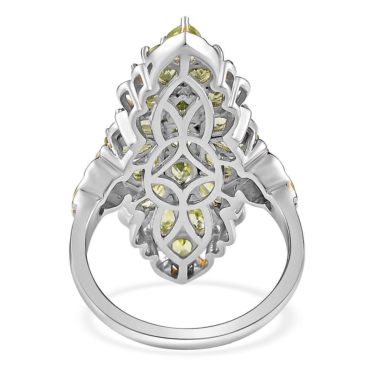 Peridot Elongated Ring in Vermeil YG and Platinum Over Sterling Silver (Size 10.0) 4.40 ctw