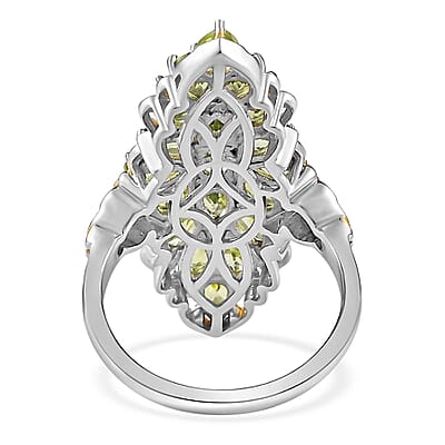 Peridot Elongated Ring in Vermeil YG and Platinum Over Sterling Silver (Size 10.0) 4.40 ctw
