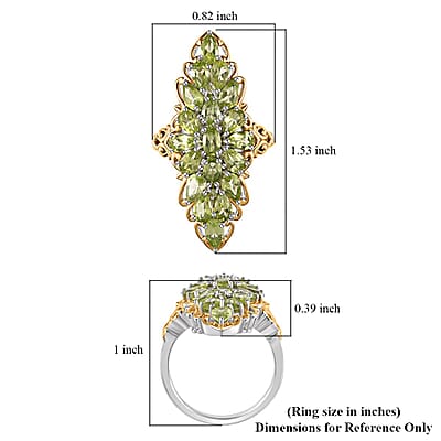 Peridot Elongated Ring in Vermeil YG and Platinum Over Sterling Silver (Size 10.0) 4.40 ctw