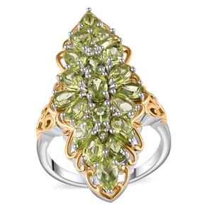 Peridot Elongated Ring in Vermeil YG and Platinum Over Sterling Silver (Size 5.0) 4.40 ctw