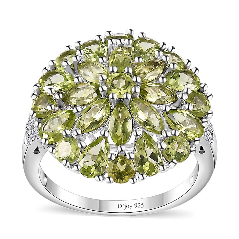 Peridot and White Zircon Floral Spray Ring in Platinum Over Sterling Silver (Size 10.0) 4.35 ctw