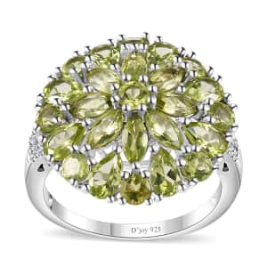 Peridot and White Zircon Floral Spray Ring in Platinum Over Sterling Silver (Size 10.0) (Del. in 10-12 Days) 4.35 ctw