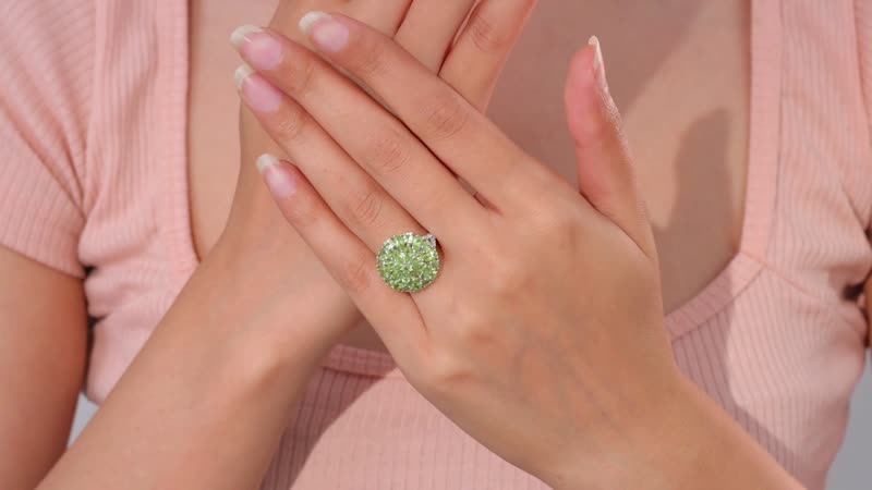 Peridot and White Zircon Floral Spray Ring in Platinum Over Sterling Silver (Del. in 10-12 Days) 4.75 ctw