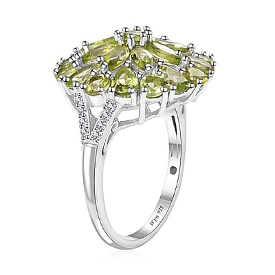 Peridot and White Zircon Floral Spray Ring in Platinum Over Sterling Silver (Size 10.0) 4.35 ctw