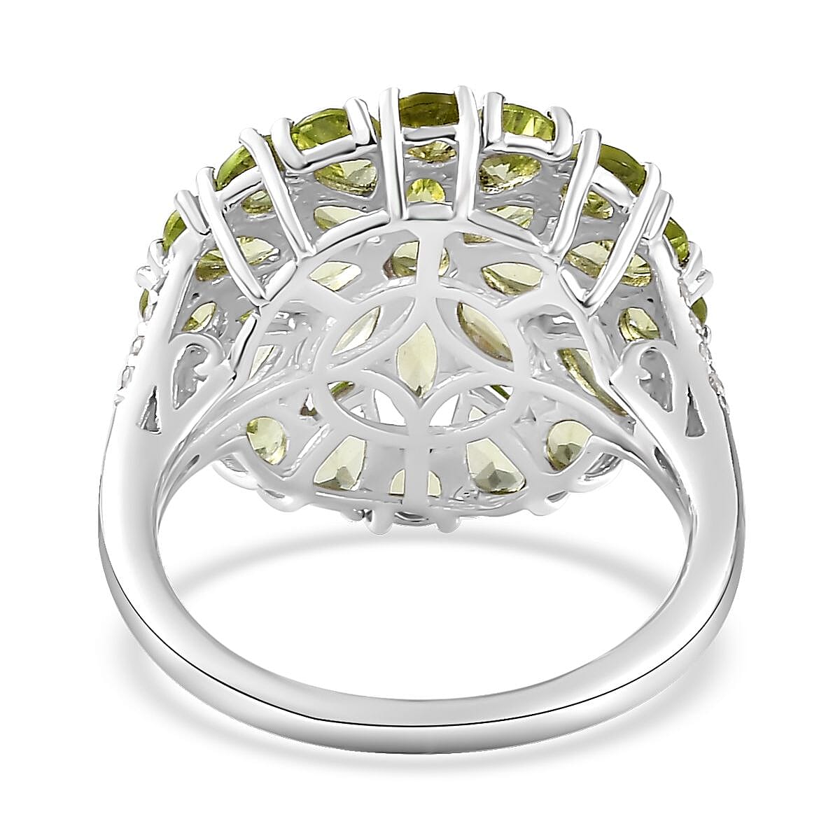Peridot and White Zircon Floral Spray Ring in Platinum Over Sterling Silver (Size 10.0) 4.35 ctw