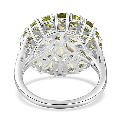 Peridot and White Zircon Floral Spray Ring in Platinum Over Sterling Silver (Size 10.0) 4.35 ctw