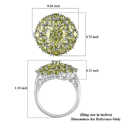 Peridot and White Zircon Floral Spray Ring in Platinum Over Sterling Silver (Size 10.0) 4.35 ctw