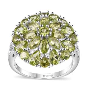 Peridot and White Zircon Dahlia Floral Spray Ring in Platinum Over Sterling Silver (Size 5.0) 4.35 ctw