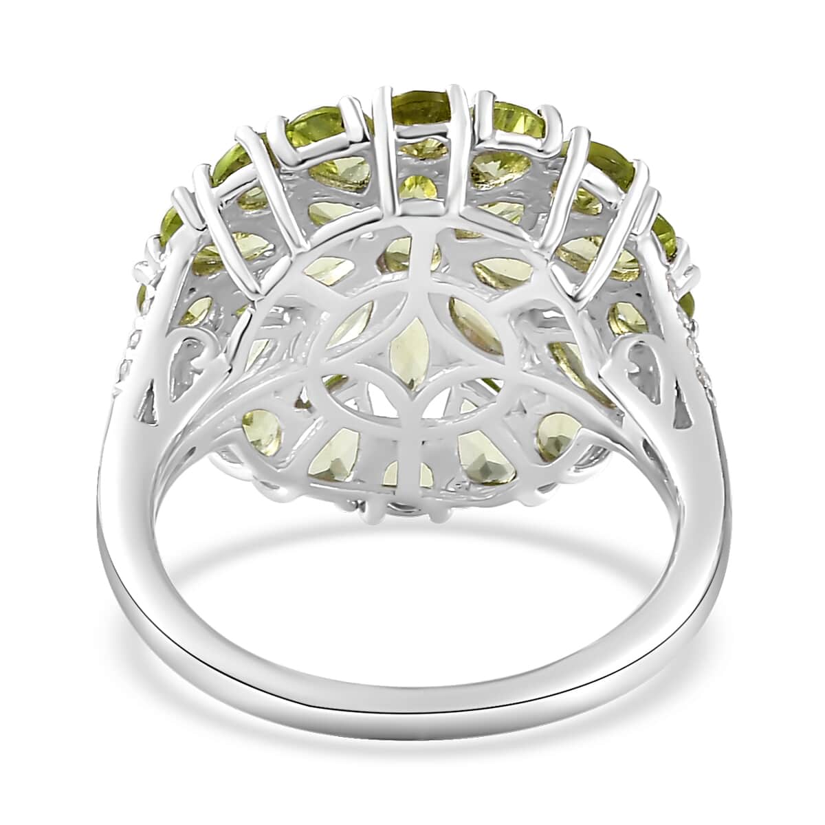 Peridot and White Zircon Dahlia Floral Spray Ring in Platinum Over Sterling Silver (Size 5.0) 4.35 ctw image number 4