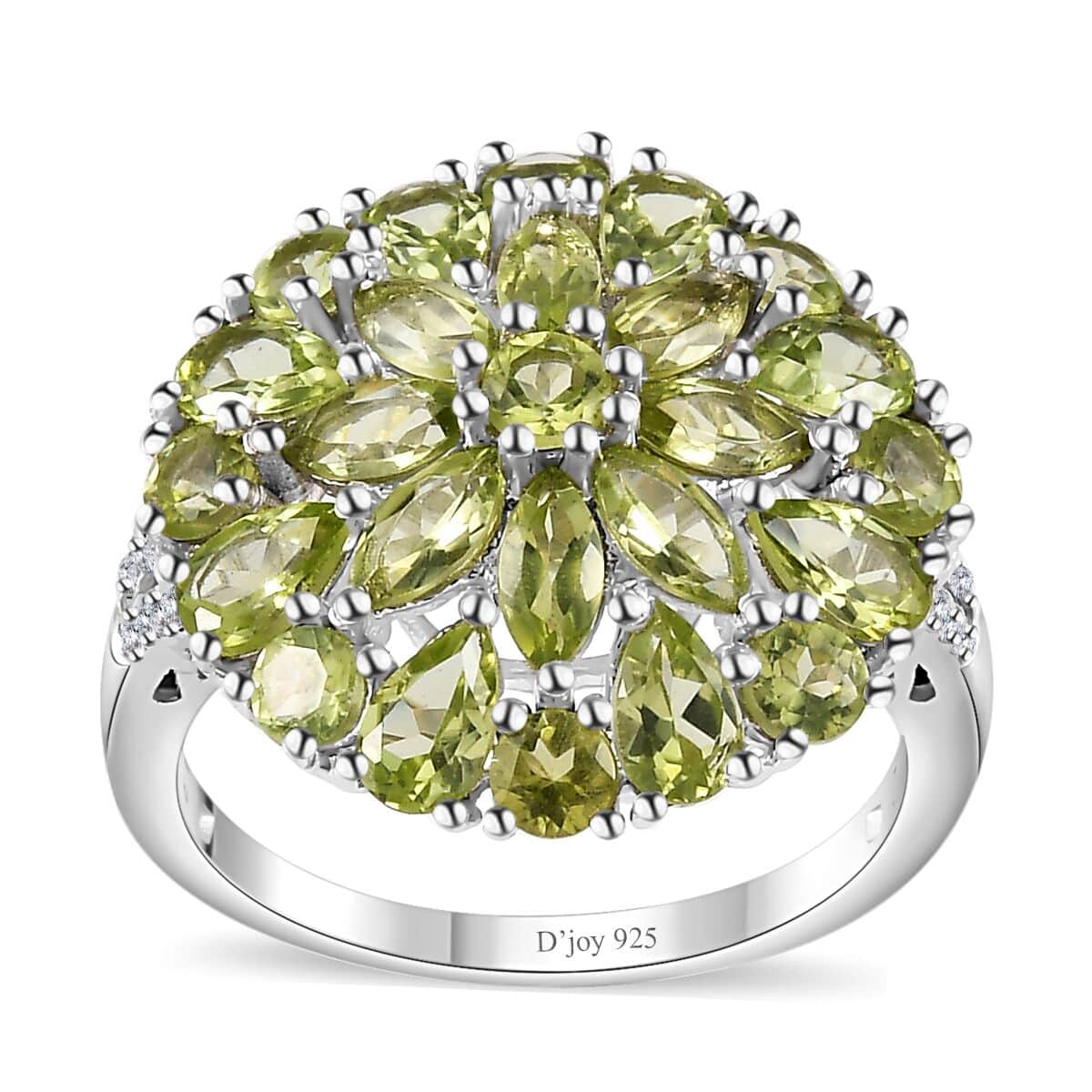 Peridot and White Zircon Dahlia Floral Spray Ring in Platinum Over Sterling Silver (Size 6.0) 4.35 ctw image number 0