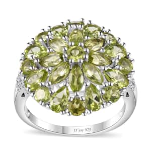 Peridot and White Zircon Dahlia Floral Spray Ring in Platinum Over Sterling Silver (Size 7.0) 4.35 ctw