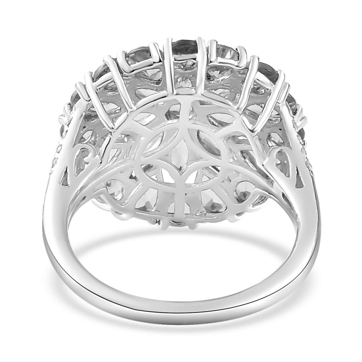 Peridot and White Zircon Dahlia Floral Spray Ring in Platinum Over Sterling Silver (Size 8.0) 4.35 ctw image number 4