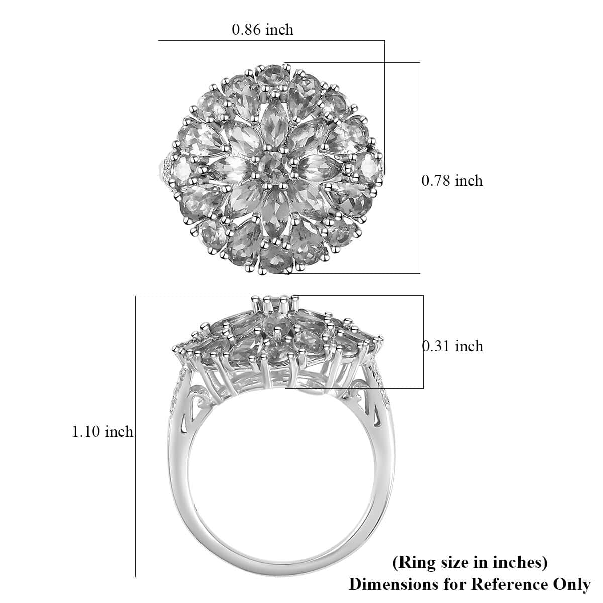 Peridot and White Zircon Dahlia Floral Spray Ring in Platinum Over Sterling Silver (Size 8.0) 4.35 ctw image number 5