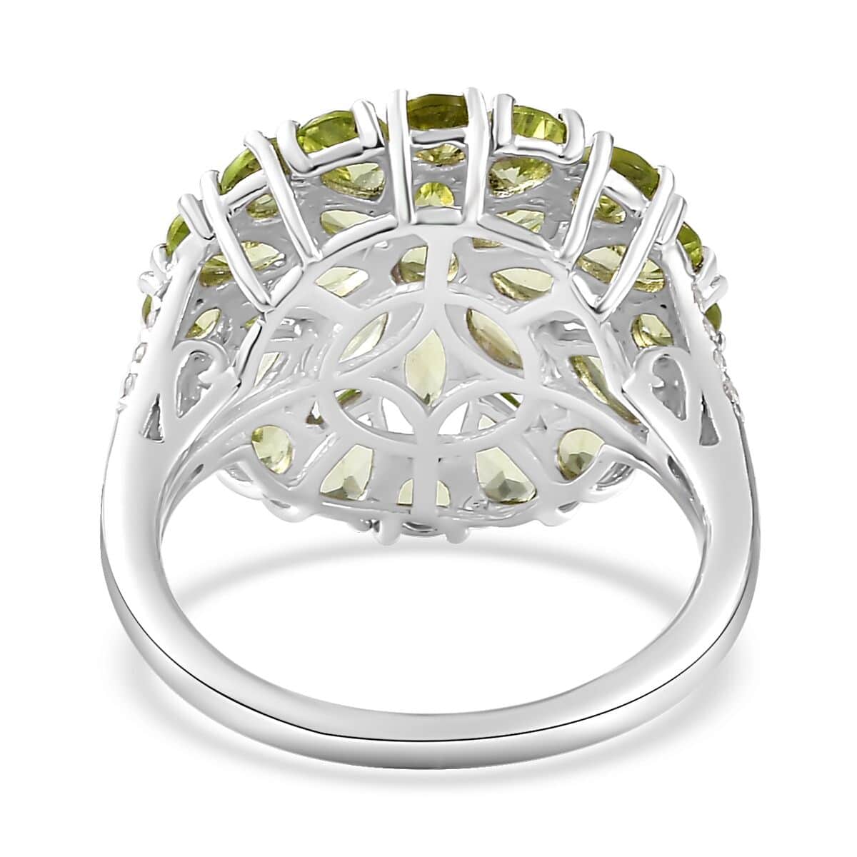 Peridot and White Zircon Dahlia Floral Spray Ring in Platinum Over Sterling Silver (Size 9.0) 4.35 ctw image number 4