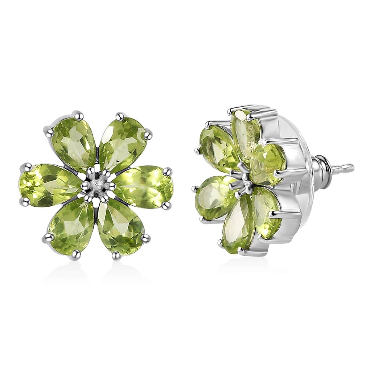 Peridot Floral Stud Earrings in Platinum Over Sterling Silver 5.00 ctw image number 0