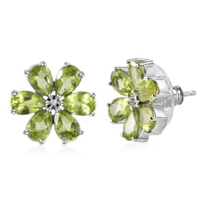 Peridot Floral Stud Earrings in Platinum Over Sterling Silver 5.00 ctw