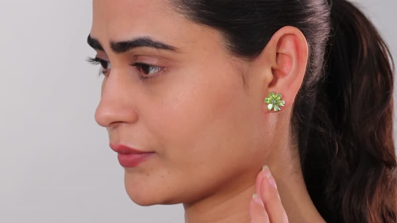 Peridot Floral Stud Earrings in Platinum Over Sterling Silver 5.00 ctw