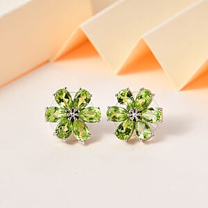 Peridot Floral Stud Earrings in Platinum Over Sterling Silver 5.00 ctw