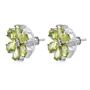 Peridot Floral Stud Earrings in Platinum Over Sterling Silver 5.00 ctw