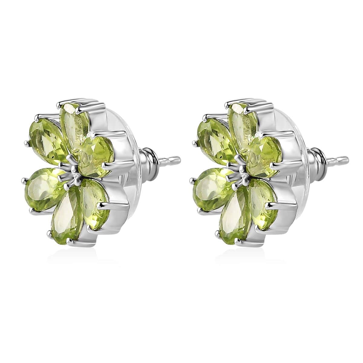 Peridot Floral Stud Earrings in Platinum Over Sterling Silver 5.00 ctw image number 3