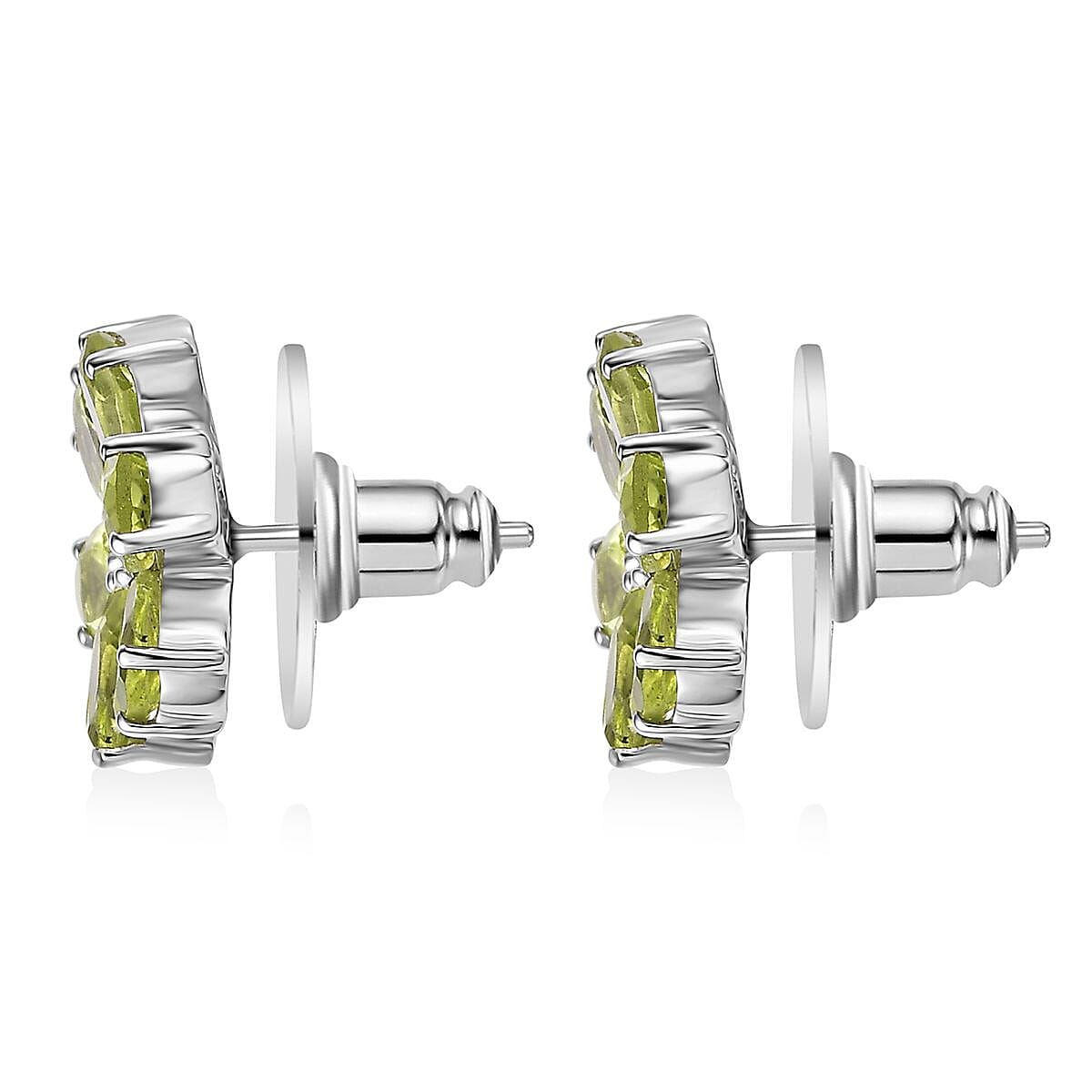Peridot Floral Stud Earrings in Platinum Over Sterling Silver 5.00 ctw