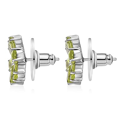 Peridot Floral Stud Earrings in Platinum Over Sterling Silver 5.00 ctw