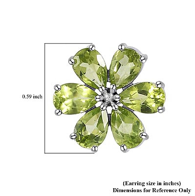 Peridot Floral Stud Earrings in Platinum Over Sterling Silver 5.00 ctw