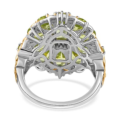 Peridot and Thai Black Spinel Floral Ring in Vermeil YG and Platinum Over Sterling Silver (Size 10.0) (Del. in 10-12 Days) 5.10 ctw