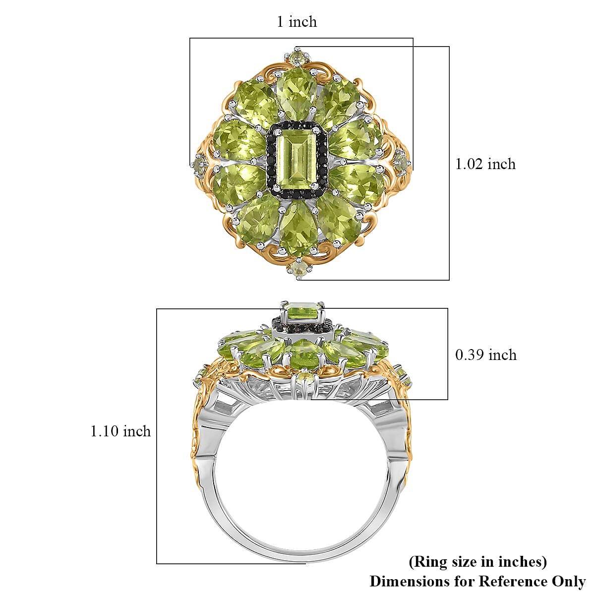 Peridot and Thai Black Spinel Floral Ring in Vermeil YG and Platinum Over Sterling Silver (Size 10.0) (Del. in 10-12 Days) 5.10 ctw