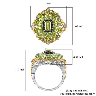 Peridot and Thai Black Spinel Floral Ring in Vermeil YG and Platinum Over Sterling Silver (Size 10.0) (Del. in 10-12 Days) 5.10 ctw