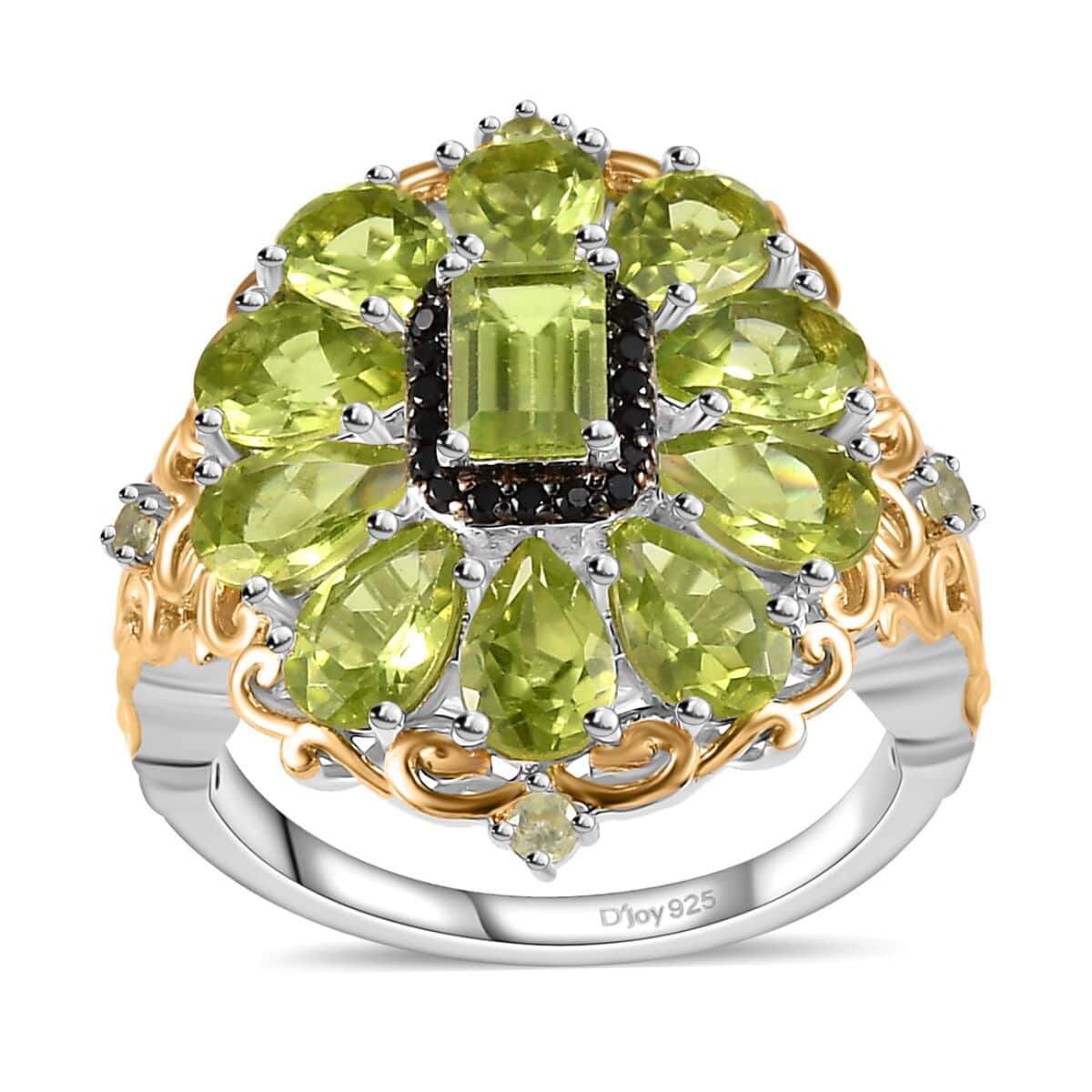 Peridot and Thai Black Spinel Floral Ring in Vermeil YG and Platinum Over Sterling Silver (Size 5.0) 5.10 ctw image number 0