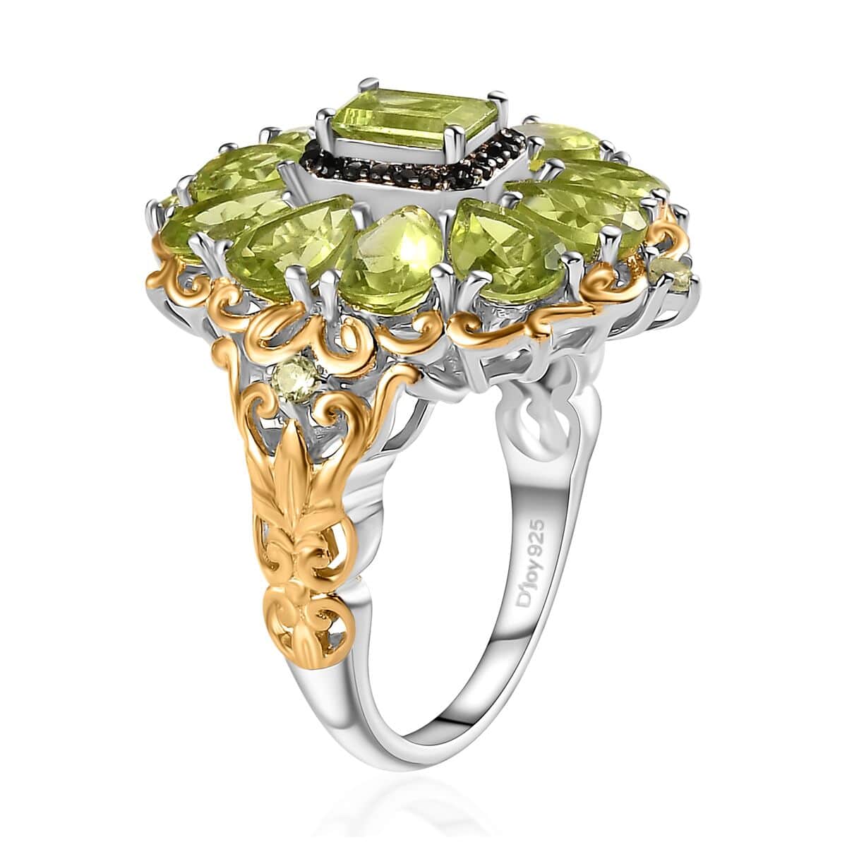 Peridot and Thai Black Spinel Floral Ring in Vermeil YG and Platinum Over Sterling Silver (Size 6.0) 5.10 ctw image number 3