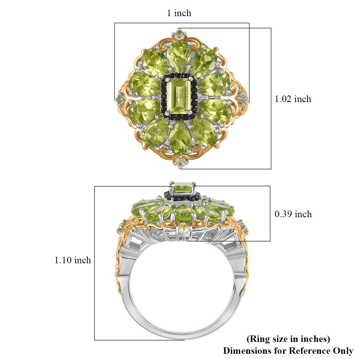 Peridot and Thai Black Spinel Floral Ring in Vermeil YG and Platinum Over Sterling Silver (Size 6.0) 5.10 ctw image number 5
