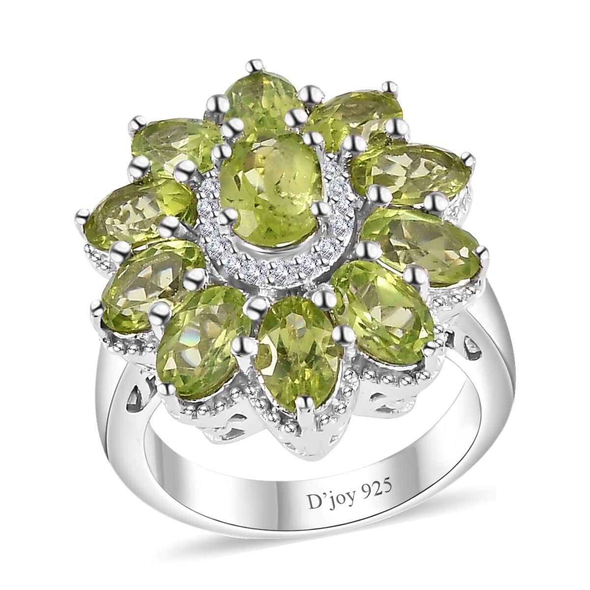 Peridot and White Zircon Floral Ring in Platinum Over Sterling Silver (Size 10.0) 6.00 ctw (Del. in 10-12 Days)  image number 0