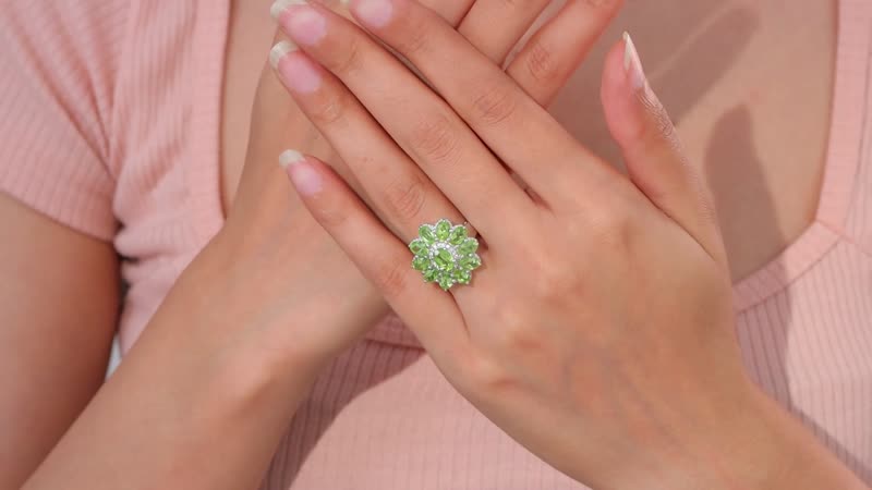 Peridot and White Zircon Floral Ring in Platinum Over Sterling Silver (Size 10.0) 6.00 ctw (Del. in 10-12 Days)