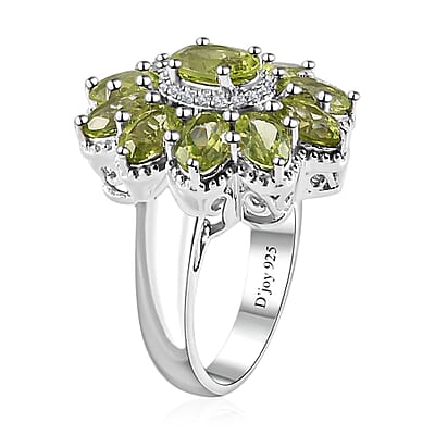 Peridot and White Zircon Floral Ring in Platinum Over Sterling Silver (Size 10.0) 6.00 ctw (Del. in 10-12 Days) 