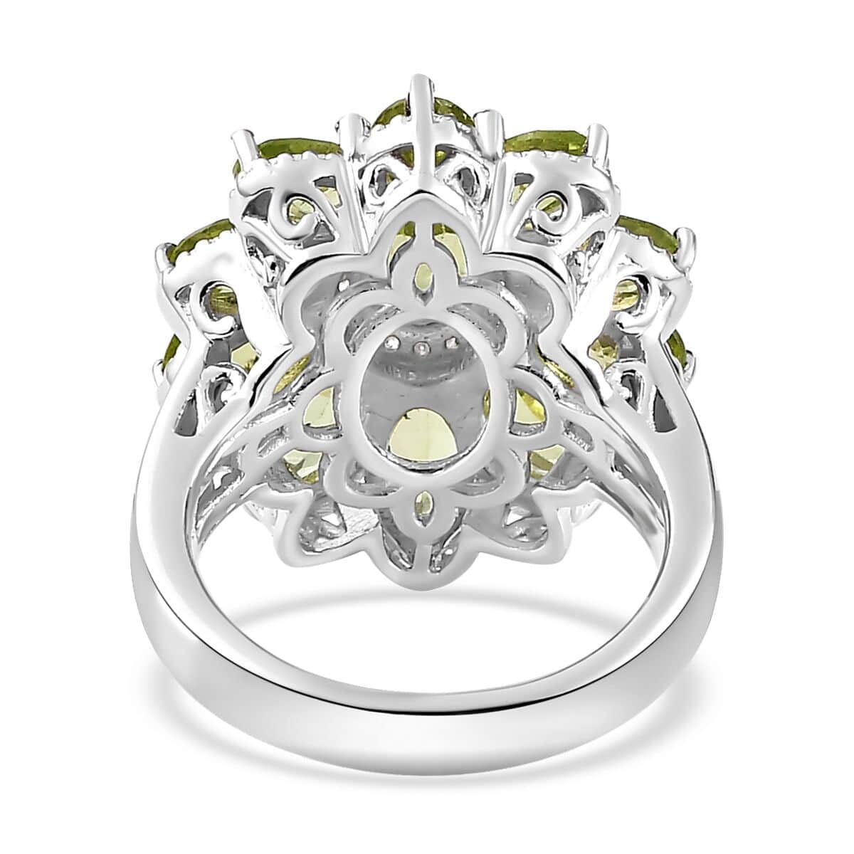 Peridot and White Zircon Floral Ring in Platinum Over Sterling Silver (Size 10.0) 6.00 ctw (Del. in 10-12 Days)  image number 4