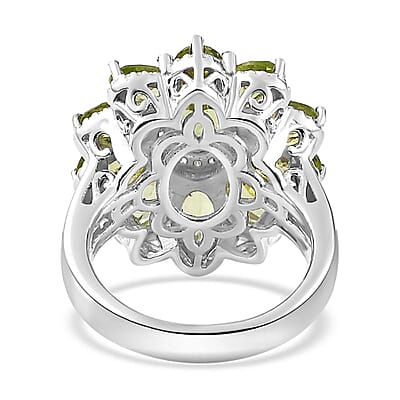 Peridot and White Zircon Floral Ring in Platinum Over Sterling Silver (Size 10.0) 6.00 ctw (Del. in 10-12 Days) 