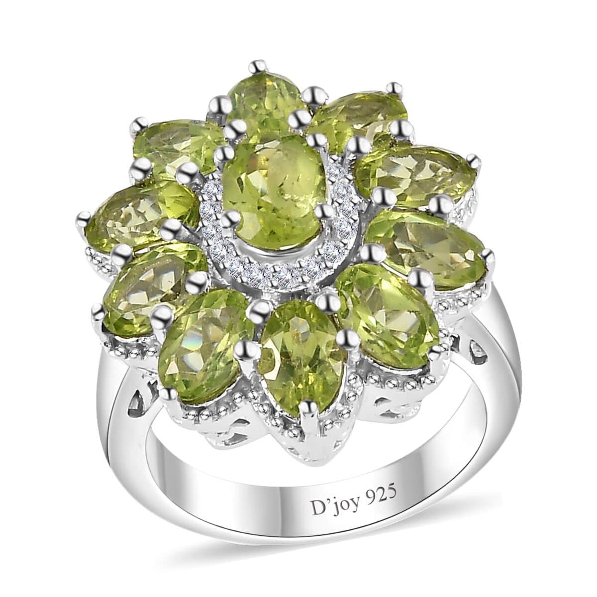 Peridot and White Zircon Floral Ring in Platinum Over Sterling Silver (Size 7.0) 6.00 ctw image number 0