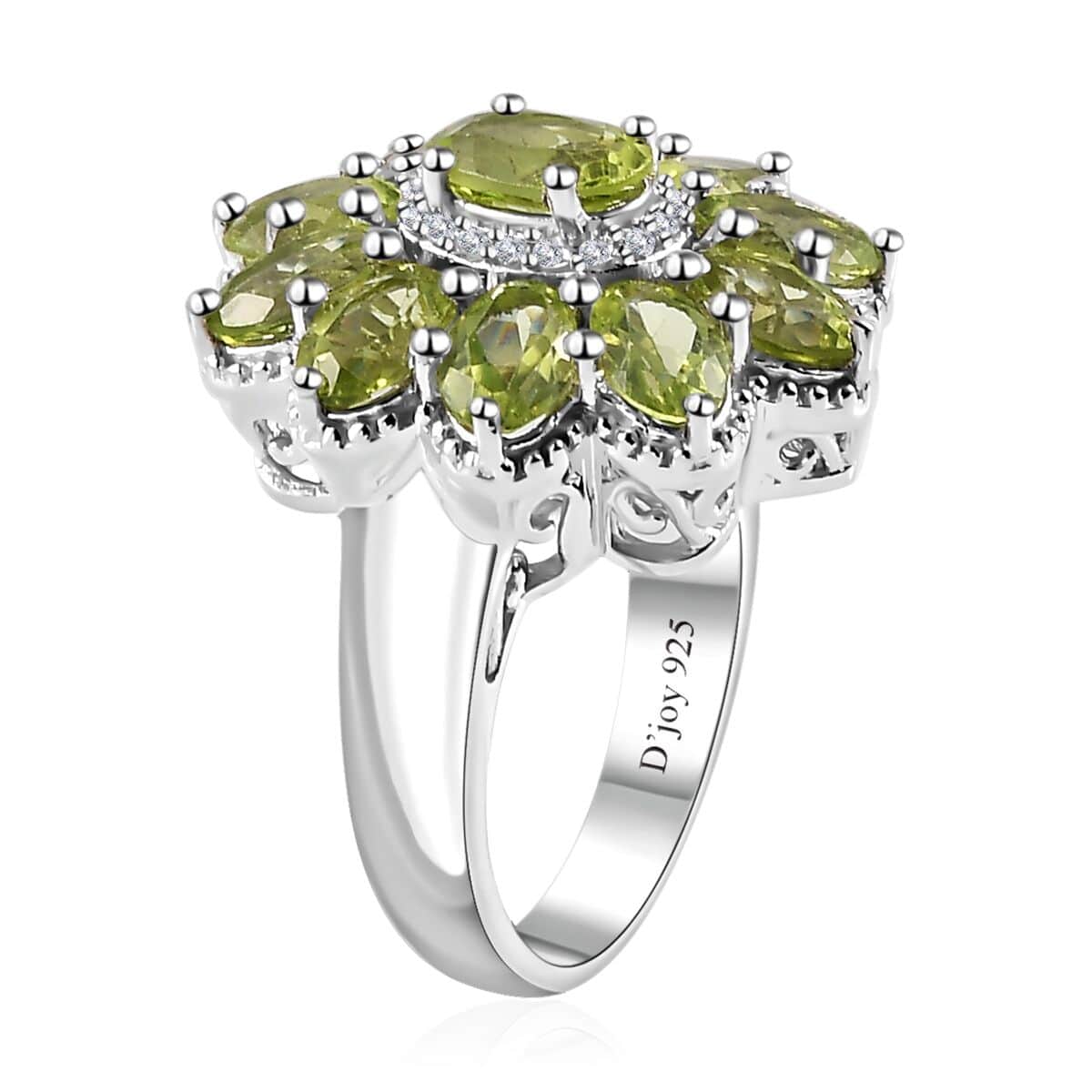 Peridot and White Zircon Floral Ring in Platinum Over Sterling Silver (Size 7.0) 6.00 ctw image number 3