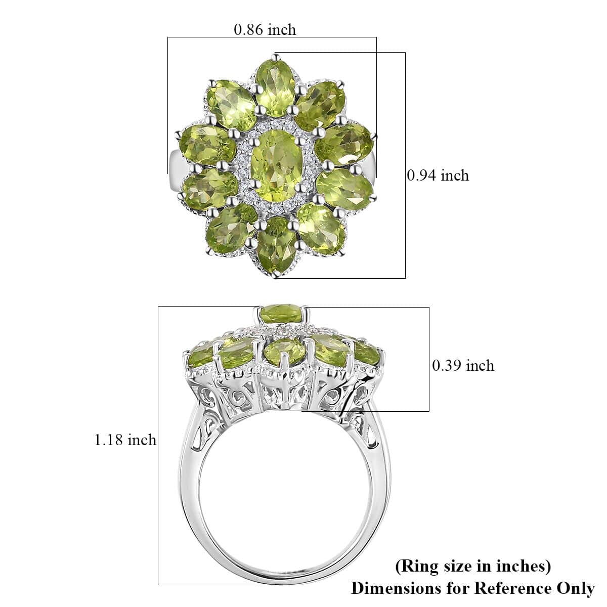 Peridot and White Zircon Floral Ring in Platinum Over Sterling Silver (Size 7.0) 6.00 ctw image number 5