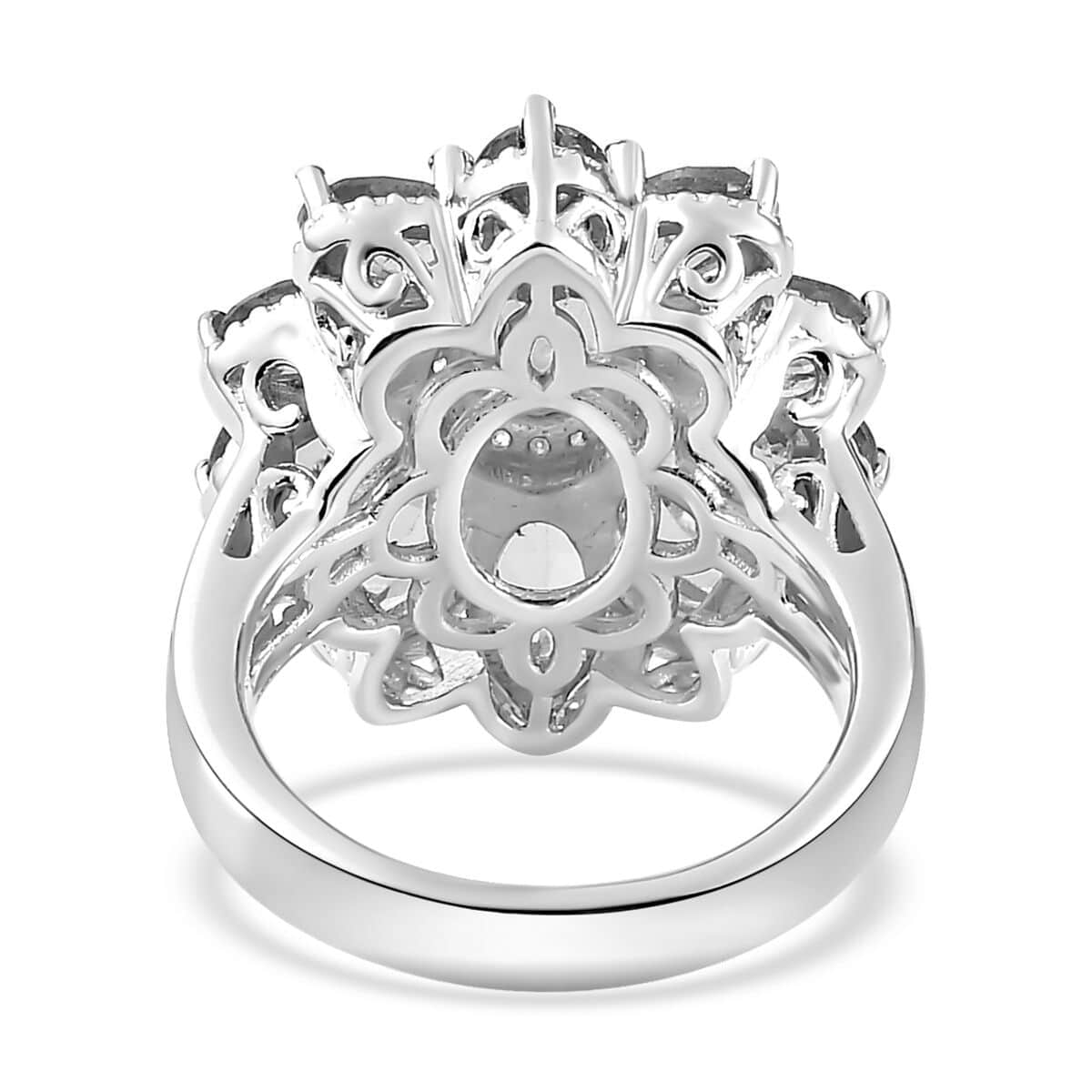 Peridot and White Zircon Floral Ring in Platinum Over Sterling Silver (Size 8.0) 6.00 ctw image number 4