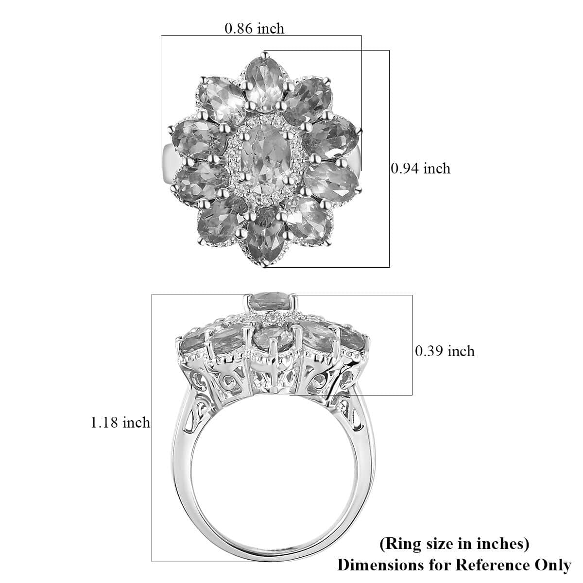 Peridot and White Zircon Floral Ring in Platinum Over Sterling Silver (Size 8.0) 6.00 ctw image number 5
