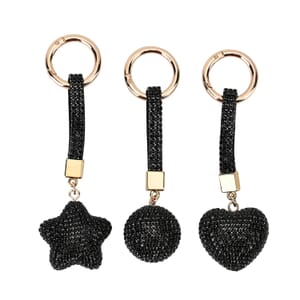 Set of 3 Black, Aurora Borealis, Red Sparkling Rhinestone Heart Keychain in Goldtone