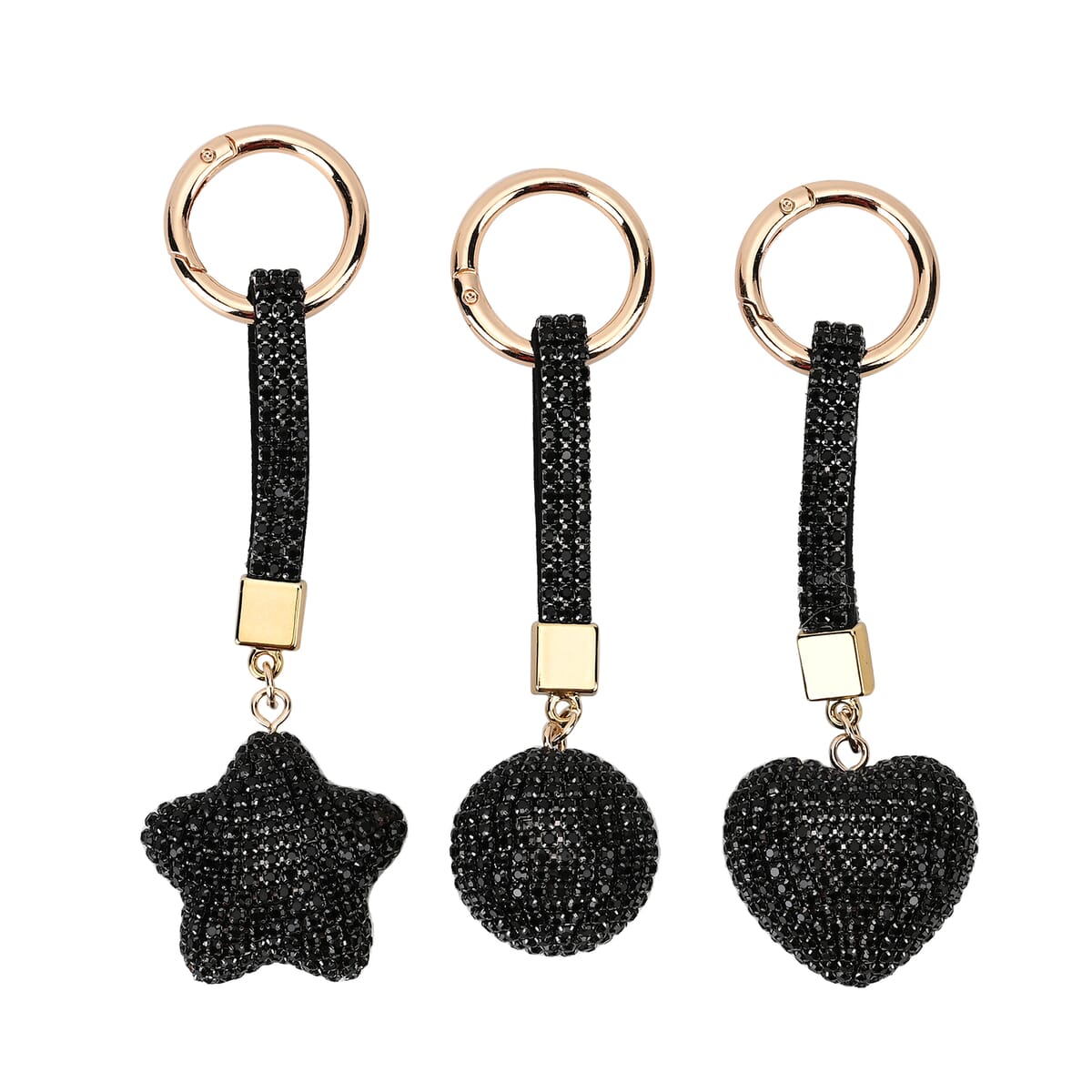 Set of 3 Black, Aurora Borealis, Red Sparkling Rhinestone Heart Keychain in Goldtone image number 2