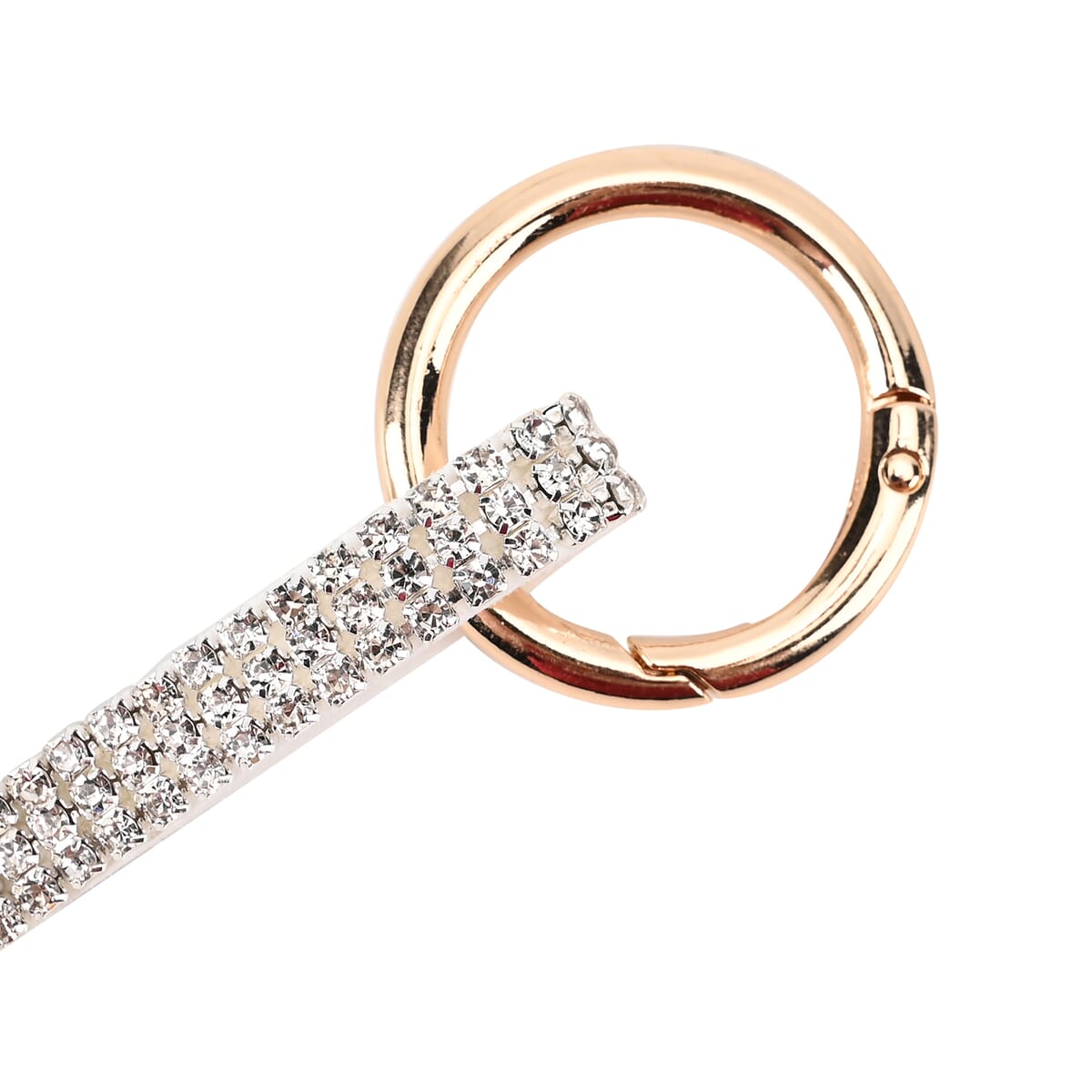 Set of 3 White Sparkling Rhinestone Star, Heart, Round Keychain in Goldtone image number 2