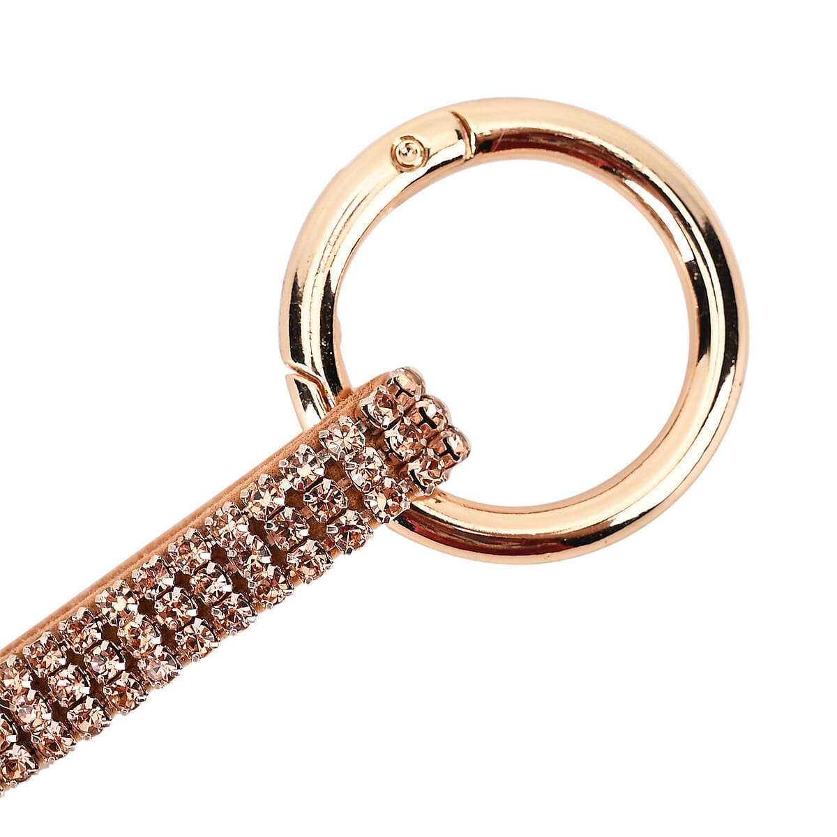 Set of 3 Champagne Sparkling Rhinestone Star, Heart, Round Keychain in Goldtone image number 2